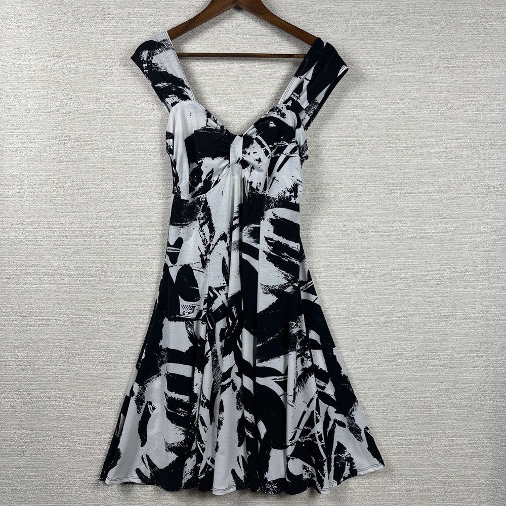 Vintage Y2K Pretty Woman Abstract Fit Flare Dress Medium Black White Sleeveless